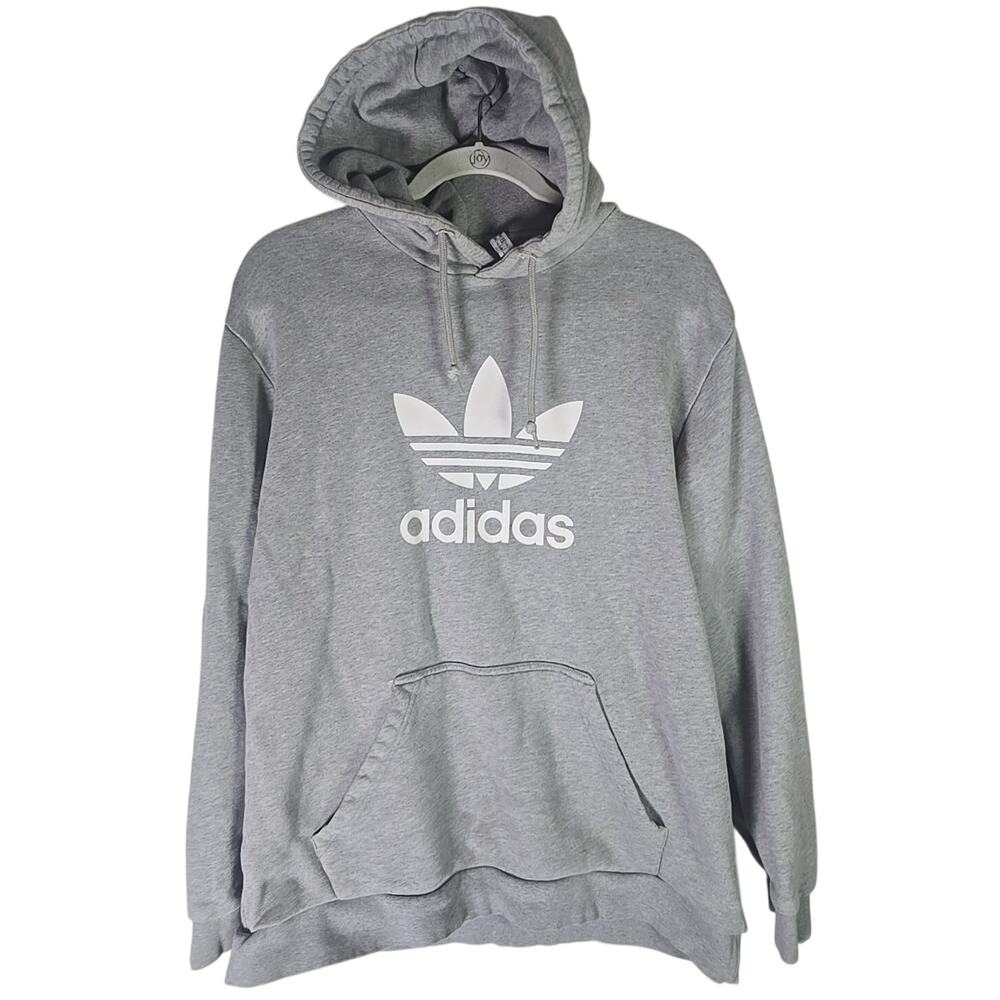 Adidas Originals Mens TREFOIL Hoodie Medium Grey Heather/White DT7963 e